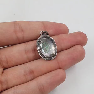 Beautiful Designer Rosecut Pave Diamond Pendant 925 Sterling Silver Handmade Finish Natural Oval Crystal Stone Center Stone  Diamond Jewelry