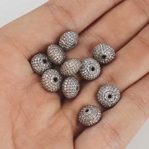 8mm/10mm/12mm Rondelles Pave Diamond Bead / Pave Spacers Design Pave Brilliant Cut Diamond 925 Sterling Silver Handmade Donut Beads Jewelry