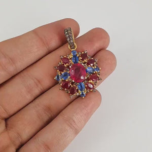14k Gold Finish Ruby Kyanite Pendant Designer Rosecut Pave Diamond Pendant 925 Sterling Silver Handmade Finish Diamond Necklace Pendant
