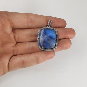 Antique Look Labradorite Pendant Designer Rosecut Pave Diamond 925 Sterling Silver Handmade Finish Pendant Diamond Charms Necklace Pendant
