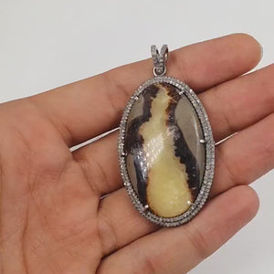 Yellow Septarian jasper pendant gemstone designer Rosecut pave diamond pendant 925 sterling silver handmade finish diamond necklace pendant